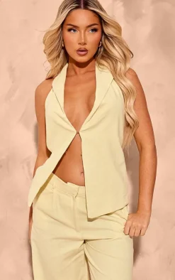 Sale PrettyLittleThing Structured Linen Look Strap Back Detail Vest Lemon