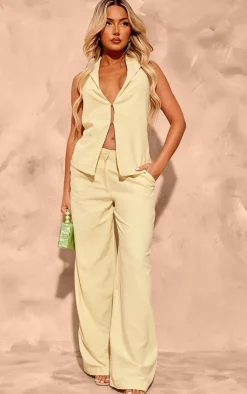 Sale PrettyLittleThing Structured Linen Look Strap Back Detail Vest Lemon