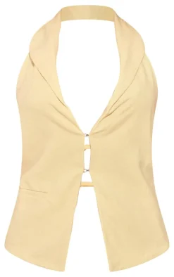 Sale PrettyLittleThing Structured Linen Look Strap Back Detail Vest Lemon