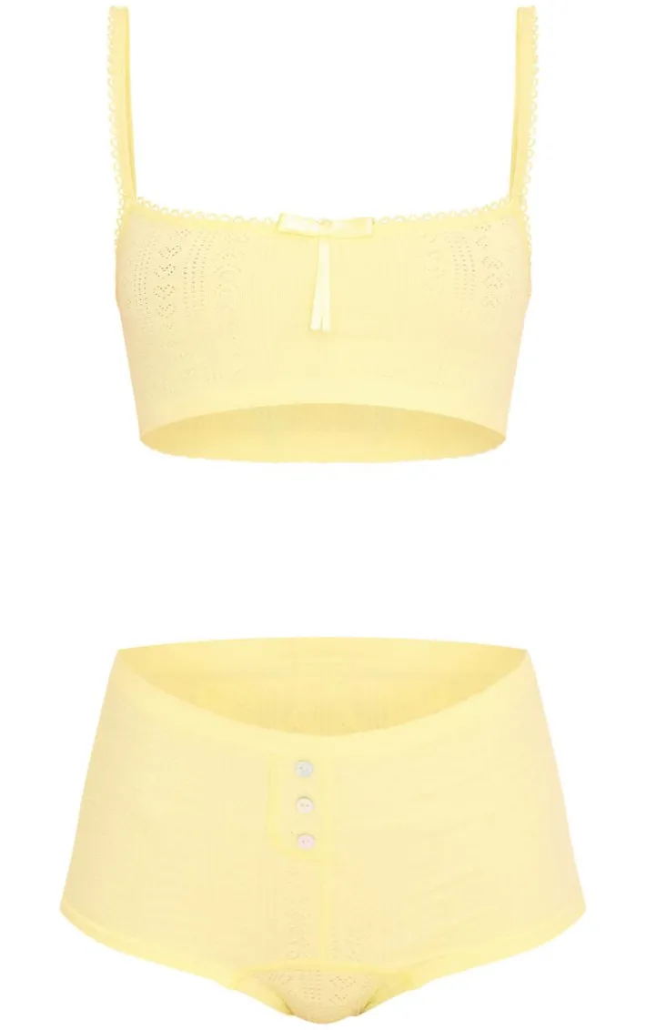 Lemon Textured Bralette And Boxer Lingerie Set
