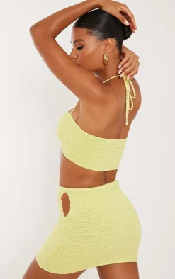 Discount PrettyLittleThing Textured Knit Key Hole Top Lemon