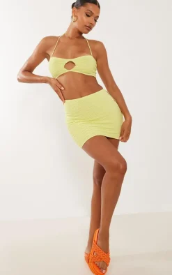 Discount PrettyLittleThing Textured Knit Key Hole Top Lemon