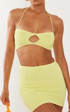 Discount PrettyLittleThing Textured Knit Key Hole Top Lemon