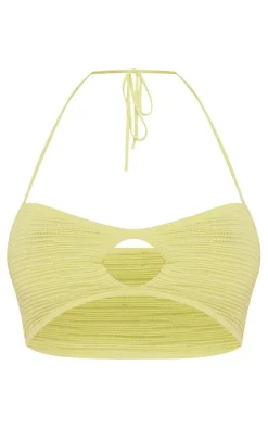 Discount PrettyLittleThing Textured Knit Key Hole Top Lemon