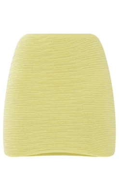 Clearance PrettyLittleThing Textured Knit Side Tie Mini Skirt Lemon