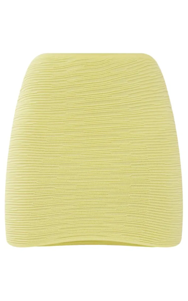 Clearance PrettyLittleThing Textured Knit Side Tie Mini Skirt Lemon