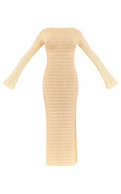 Textured Mesh Scoop Back Flare Sleeve Maxi Dress-PrettyLittleThing Discount