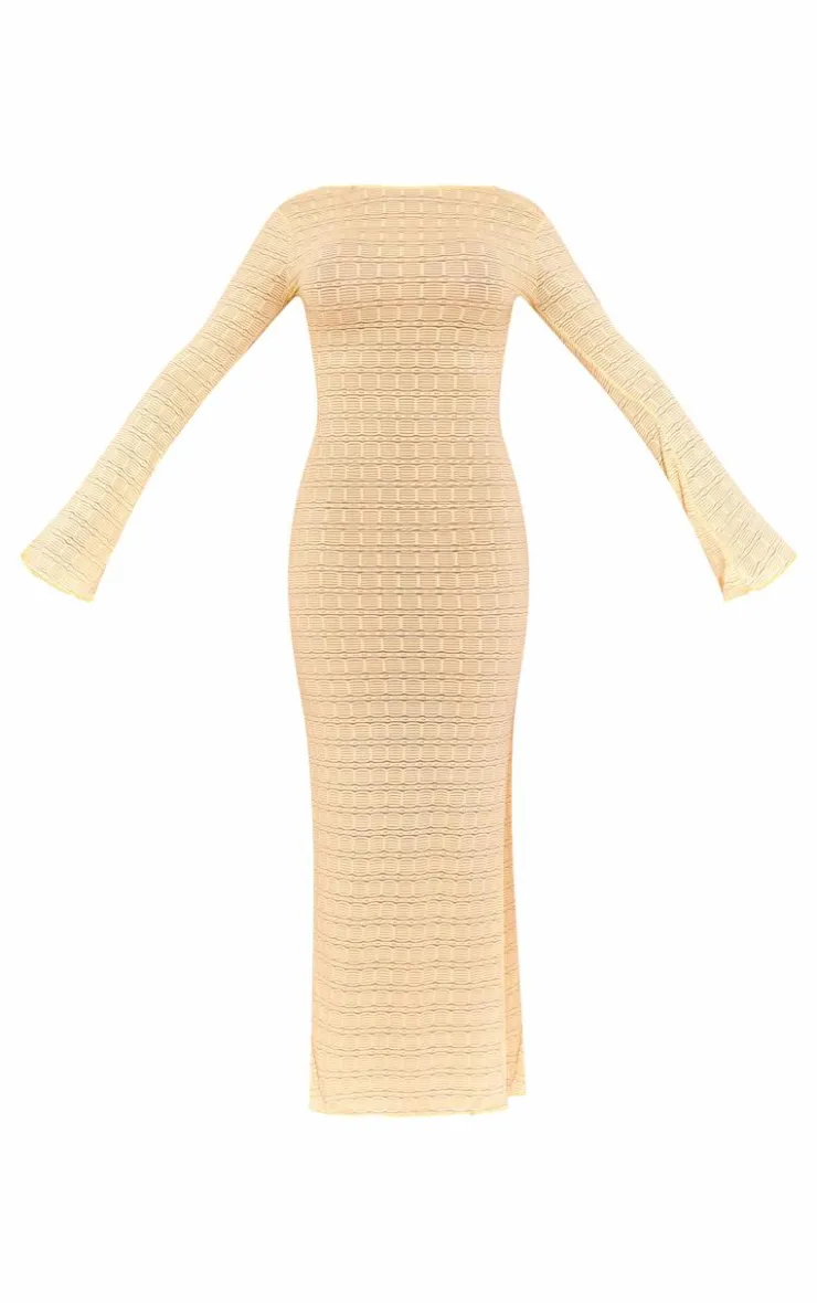 Textured Mesh Scoop Back Flare Sleeve Maxi Dress-PrettyLittleThing Discount