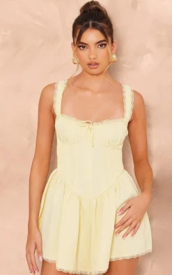 Lemon Woven Corset Lace Trim Romper