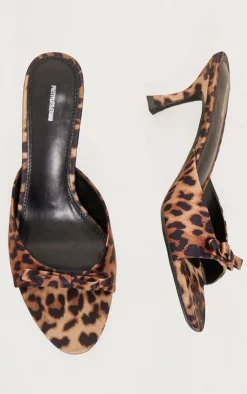 PrettyLittleThing Mules*Leopard Bow Strap Low Heel Open Toe Mules