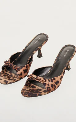 PrettyLittleThing Mules*Leopard Bow Strap Low Heel Open Toe Mules