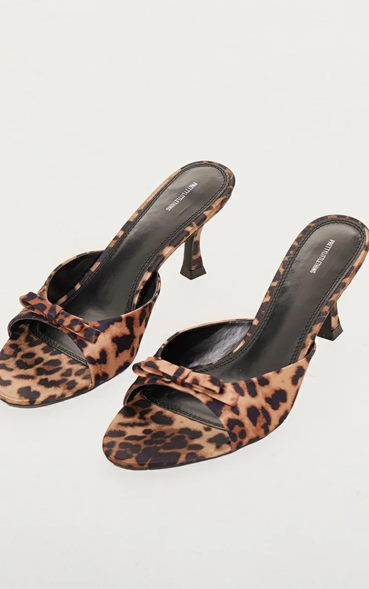 PrettyLittleThing Mules*Leopard Bow Strap Low Heel Open Toe Mules