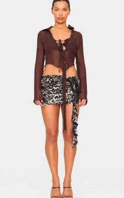 Devore Tie Side Detail Draped Mini Skirt-PrettyLittleThing New