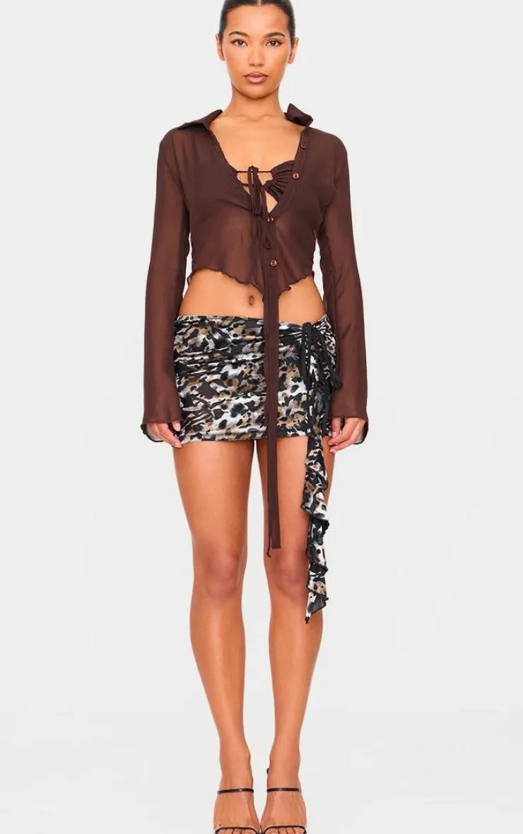 Devore Tie Side Detail Draped Mini Skirt-PrettyLittleThing New