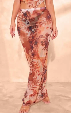 PrettyLittleThing Floral Mesh Maxi Skirt Leopard