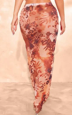PrettyLittleThing Floral Mesh Maxi Skirt Leopard