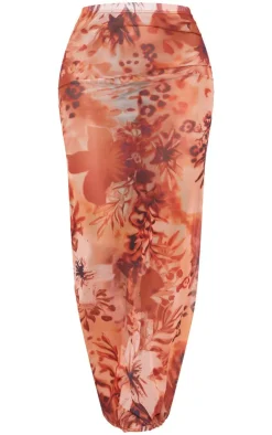 PrettyLittleThing Floral Mesh Maxi Skirt Leopard