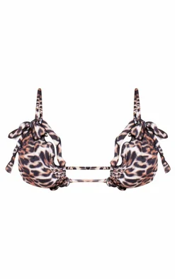 Leopard Frill Bow Detail Triangle Bikini Top