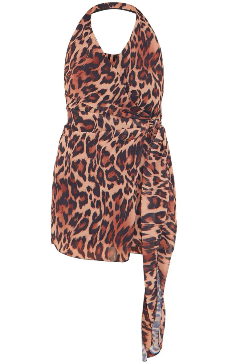 Mesh Wrap Halterneck Mini Dress-PrettyLittleThing Hot