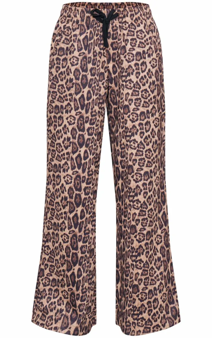 Leopard Premium Printed Faux Suede Wide Leg Pants