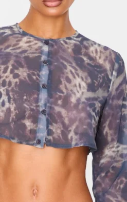 New PrettyLittleThing Print Chiffon Cropped Blouse Leopard