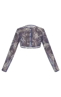 New PrettyLittleThing Print Chiffon Cropped Blouse Leopard