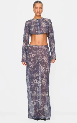 Sale PrettyLittleThing Print Chiffon Mid Rise Maxi Skirt Leopard
