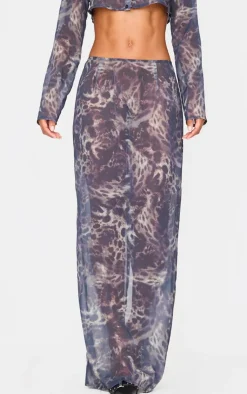 Sale PrettyLittleThing Print Chiffon Mid Rise Maxi Skirt Leopard