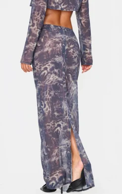 Sale PrettyLittleThing Print Chiffon Mid Rise Maxi Skirt Leopard
