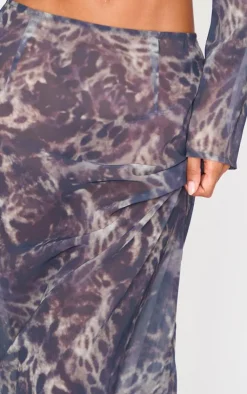 Sale PrettyLittleThing Print Chiffon Mid Rise Maxi Skirt Leopard