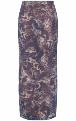 Sale PrettyLittleThing Print Chiffon Mid Rise Maxi Skirt Leopard