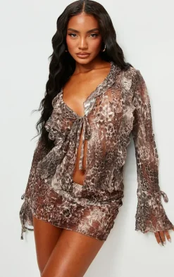 PrettyLittleThing Print Lace Micro Mini Skirt Leopard