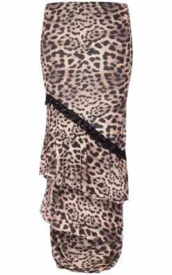 Leopard Print Layered Low Rise Maxi Skirt