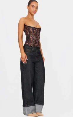 PrettyLittleThing Corsets*Print Mesh Lace Up Detail Bandeau Corset