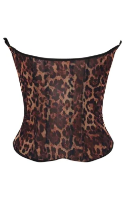 PrettyLittleThing Corsets*Print Mesh Lace Up Detail Bandeau Corset