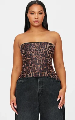 PrettyLittleThing Corsets*Print Mesh Lace Up Detail Bandeau Corset