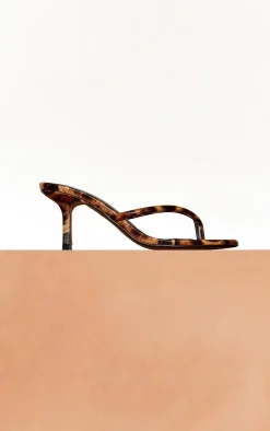 PrettyLittleThing Mules*Leopard Print PU Round Toe Thong Mid Heeled Mules