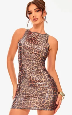 Print Sequin Racer Neck Mini Dress-PrettyLittleThing Outlet