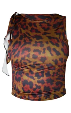 Hot PrettyLittleThing Print Slinky Ruffle Detail Top Leopard