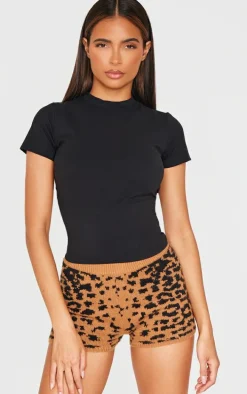 Leopard Print Textured Knit Hot Pants