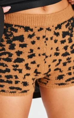 Leopard Print Textured Knit Hot Pants