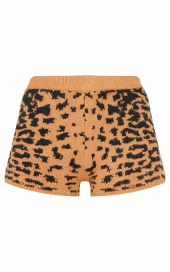 Leopard Print Textured Knit Hot Pants