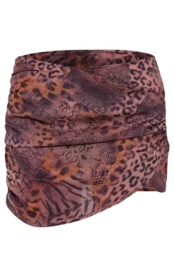 Online PrettyLittleThing Printed Chiffon Foldover Ruched Mini Skirt Leopard