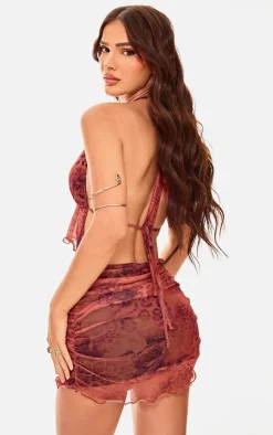 PrettyLittleThing Printed Mesh Halterneck Top Leopard