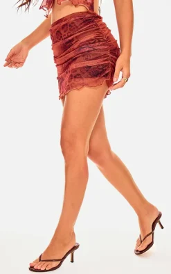 Discount PrettyLittleThing Printed Mesh Ruched Mini Skirt Leopard