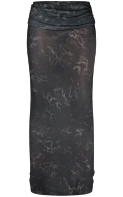 New PrettyLittleThing Printed Sheer Burnout Mesh Fold Over Hem Low Rise Maxi Skirt Leopard