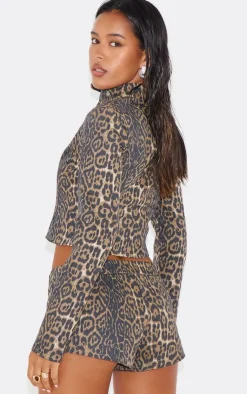 Online PrettyLittleThing Printed Twill Biker Jacket Leopard