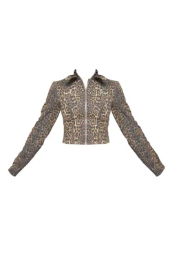 Online PrettyLittleThing Printed Twill Biker Jacket Leopard