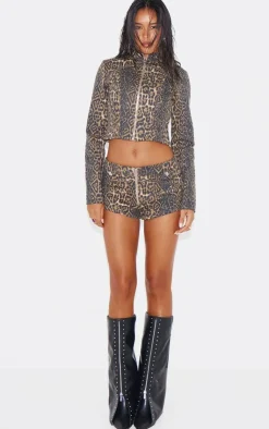 PrettyLittleThing Printed Twill Micro Hotpants Leopard