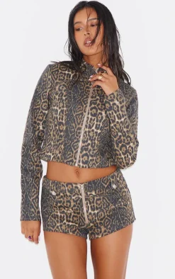 PrettyLittleThing Printed Twill Micro Hotpants Leopard